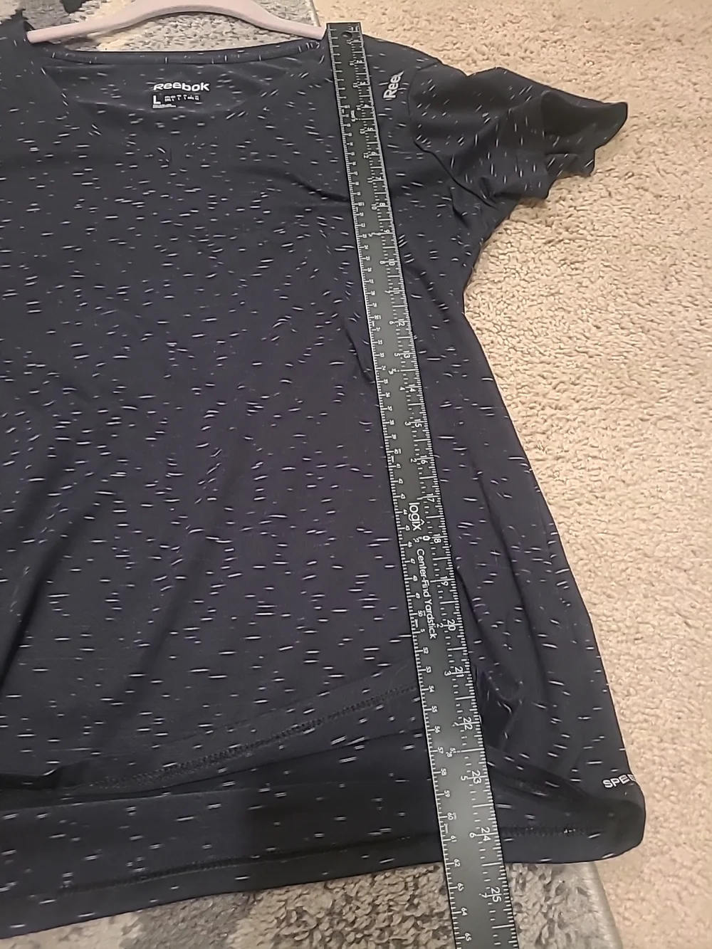 Reebok Women’s Athletic Top Size L VNeck Speckled Speedwick BLK/WhT Activewear - Picture 9 of 12